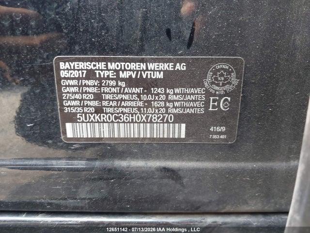 Aukcja sprzedaży 2017 Bmw X5, vin: 5UXKR0C36H0X78270, numer aukcji: 12651142