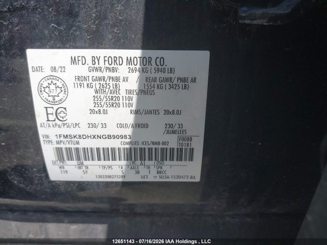 Ford EXPLORER XLT 2022 1FMSK8DHXNGB90983 Image 9