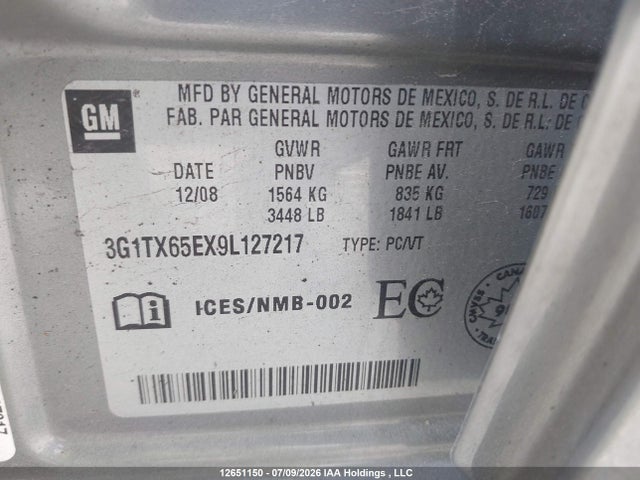 2009 Chevrolet Aveo Lt მანქანა იყიდება აუქციონზე, vin: 3G1TX65EX9L127217, აუქციონის ნომერი: 12651150