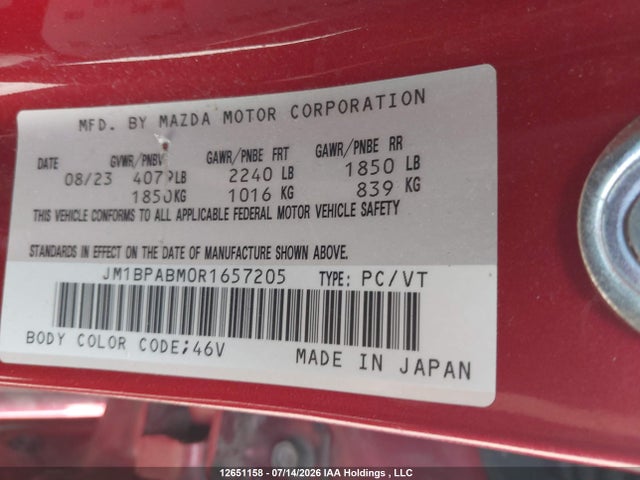 Aukcja sprzedaży 2024 Mazda 3 Select Sport, vin: JM1BPABM0R1657205, numer aukcji: 12651158
