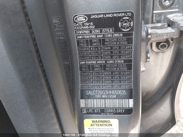Продажа на аукционе авто 2017 Land Rover Discovery Sport, vin: SALCT2BG3HH650635, номер лота: 12651180