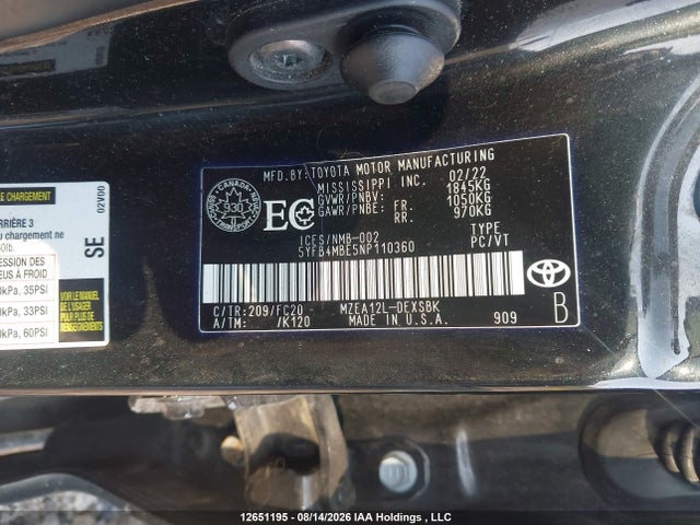 Toyota COROLLA SE 2022 5YFB4MBE5NP110360 Image 20