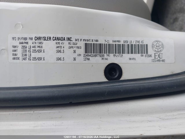 Aukcja sprzedaży 2011 Dodge Grand Caravan Se/sxt, vin: 2D4RN4DGXBR778289, numer aukcji: 12651198