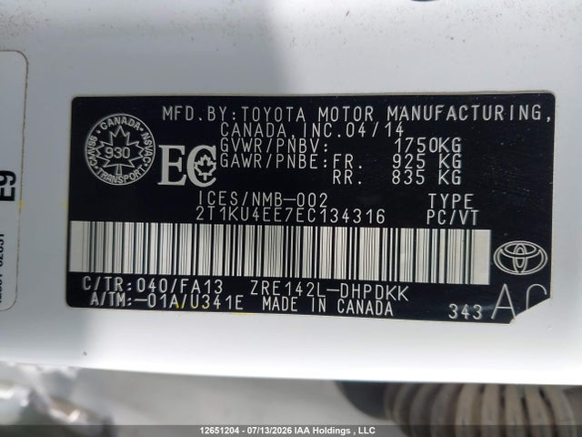 Продаж на аукціоні авто 2014 Toyota Matrix S, vin: 2T1KU4EE7EC134316, номер лоту: 12651204