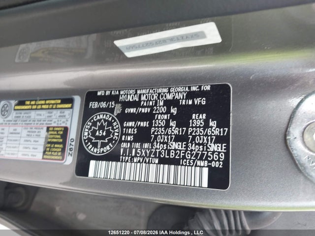 Продажа на аукционе авто 2015 Hyundai Santa Fe Sport 2.4 Base, vin: 5XYZT3LB2FG277569, номер лота: 12651220