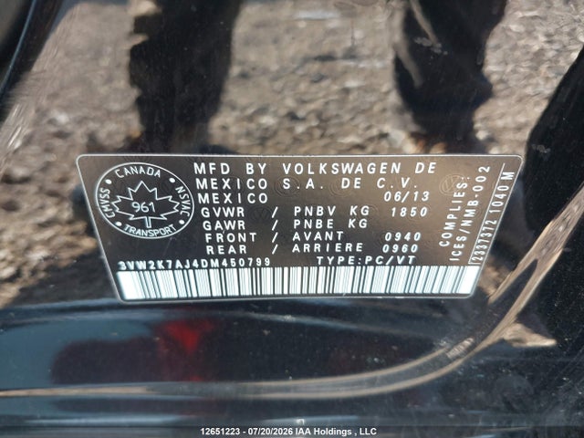 Продаж на аукціоні авто 2013 Volkswagen Jetta 2.0l Trendline/2.0l Trendline+, vin: 3VW2K7AJ4DM450799, номер лоту: 12651223
