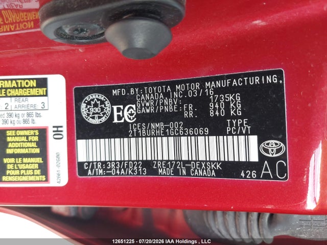 Toyota Corolla S 2016 2T1BURHE1GC636069 Image 9