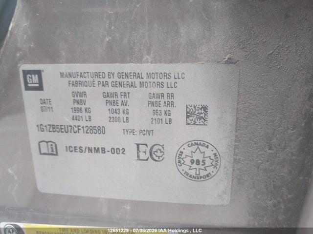 Продаж на аукціоні авто 2012 Chevrolet Malibu, vin: 1G1ZB5EU7CF128580, номер лоту: 12651229