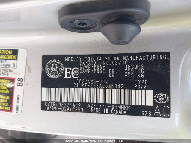 Продажа на аукционе авто 2010 Toyota Matrix, vin: 2T1KE4EE5AC041012, номер лота: 12651234