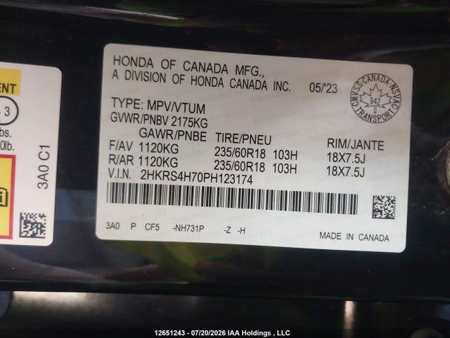 Aukcja sprzedaży 2023 Honda Cr-v, vin: 2HKRS4H70PH123174, numer aukcji: 12651243
