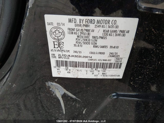 2LMDJ8JK5EBL09014 Lincoln MKX