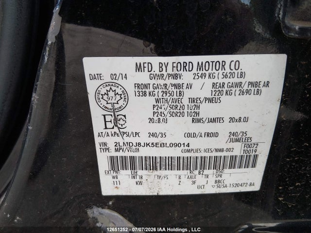 2LMDJ8JK5EBL09014 Lincoln MKX