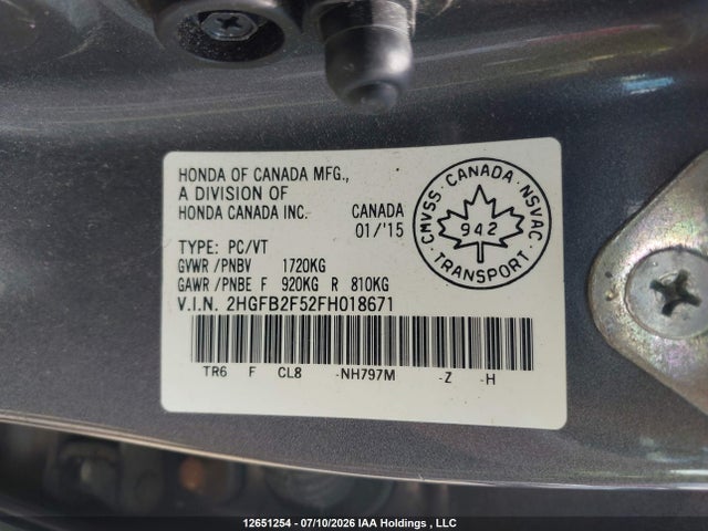 2015 Honda Civic მანქანა იყიდება აუქციონზე, vin: 2HGFB2F52FH018671, აუქციონის ნომერი: 12651254