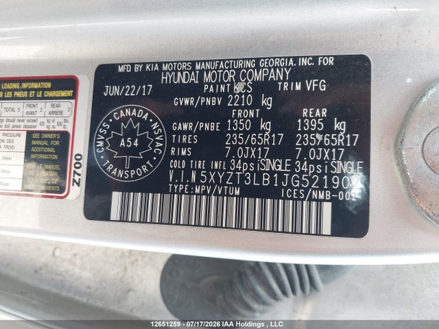 Продажа на аукционе авто 2018 Hyundai Santa Fe Sport, vin: 5XYZT3LB1JG521902, номер лота: 12651259