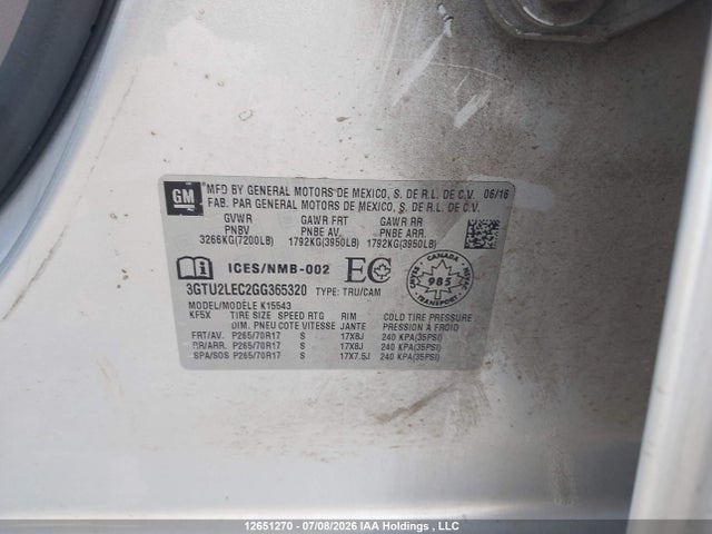 GMC SIERRA 1500 2016 3GTU2LEC2GG365320 Image 9