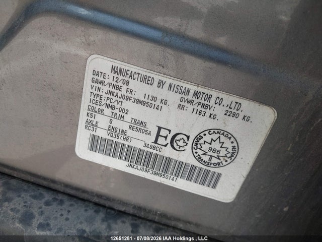 Продаж на аукціоні авто 2009 Infiniti Ex35, vin: JNKAJ09F39M950141, номер лоту: 12651281