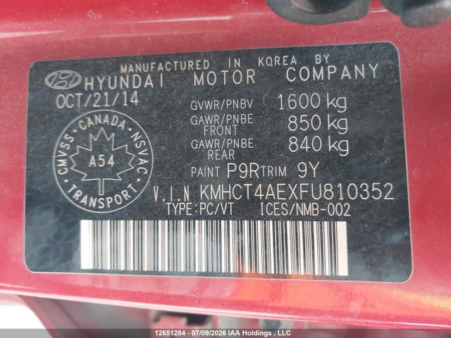 2015 Hyundai Accent Se მანქანა იყიდება აუქციონზე, vin: KMHCT4AEXFU810352, აუქციონის ნომერი: 12651284