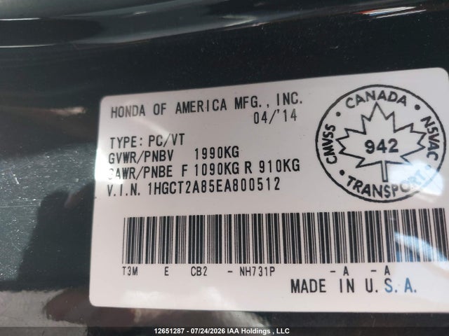 1HGCT2A85EA800512 Honda Accord