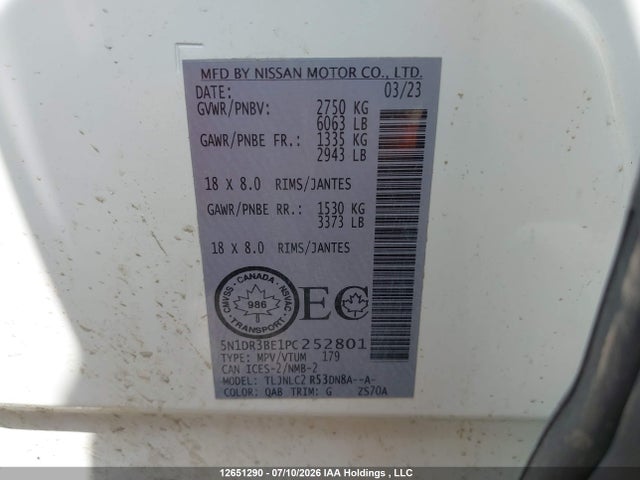 12651290 :رقم المزاد ، 5N1DR3BE1PC252801 vin ، 2023 Nissan Pathfinder مزاد بيع