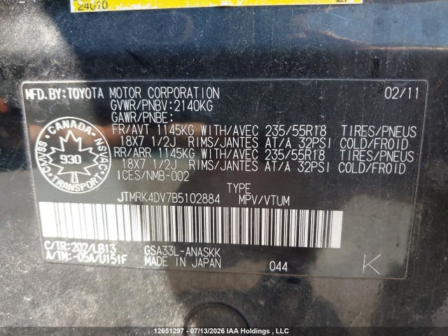 Продаж на аукціоні авто 2011 Toyota Rav4, vin: JTMRK4DV7B5102884, номер лоту: 12651297