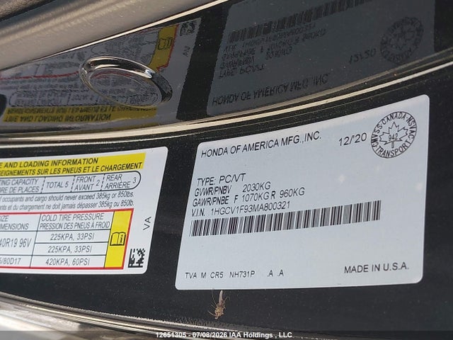 Honda Accord 2021 1HGCV1F93MA800321 Image 9