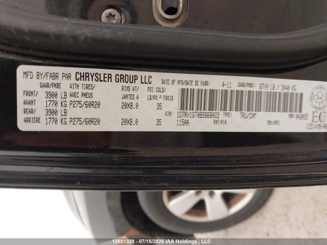 2011 Ram 1500 მანქანა იყიდება აუქციონზე, vin: 1D7RV1GT0BS668022, აუქციონის ნომერი: 12651328