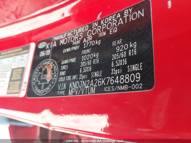 12651343 :رقم المزاد ، KNDJN2A26K7648809 vin ، 2019 Kia Soul مزاد بيع