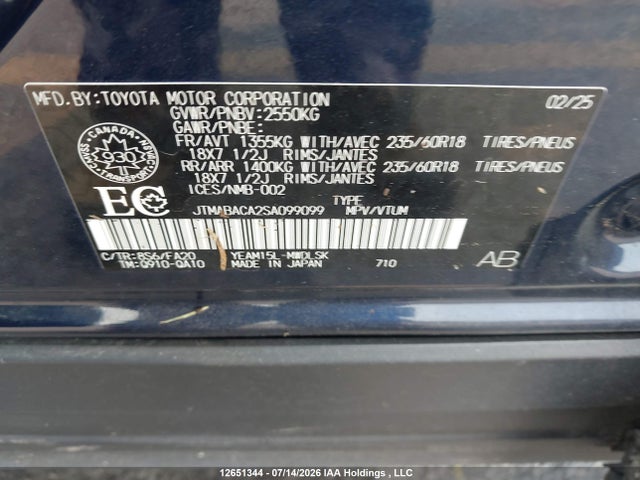 Aukcja sprzedaży 2025 Toyota Bz4x, vin: JTMABACA2SA099099, numer aukcji: 12651344