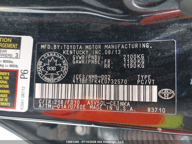 12651345 :رقم المزاد ، 4T1BF1FK4EU732570 vin ، 2014 Toyota Camry مزاد بيع