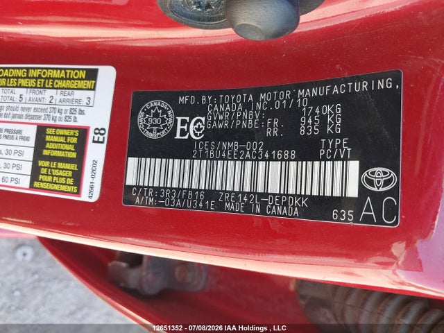 Aukcja sprzedaży 2010 Toyota Corolla Ce, vin: 2T1BU4EE2AC341688, numer aukcji: 12651352