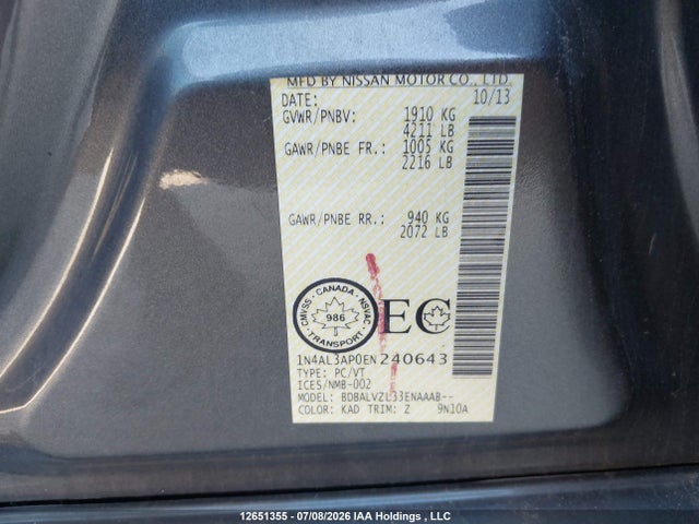 Nissan Altima 2014 1N4AL3AP0EN240643 Image 9