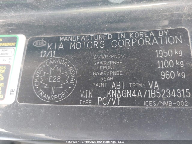 Auction sale of the 2011 Kia Optima, vin: KNAGN4A71B5234315, lot number: 12651357