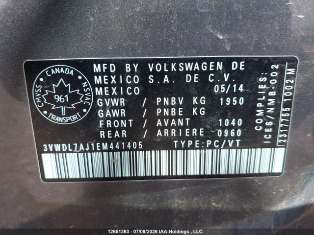 Продаж на аукціоні авто 2014 Volkswagen Jetta, vin: 3VWDL7AJ1EM441405, номер лоту: 12651363