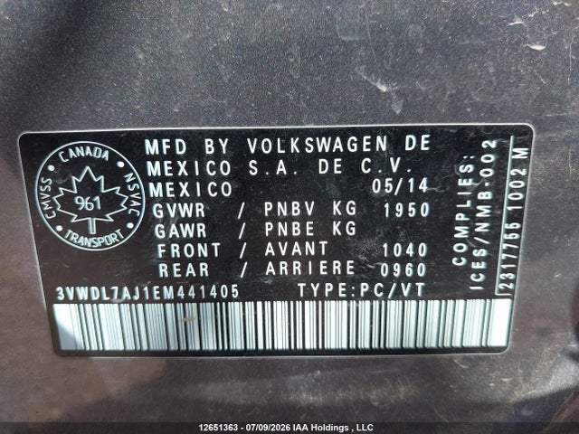 Продаж на аукціоні авто 2014 Volkswagen Jetta, vin: 3VWDL7AJ1EM441405, номер лоту: 12651363