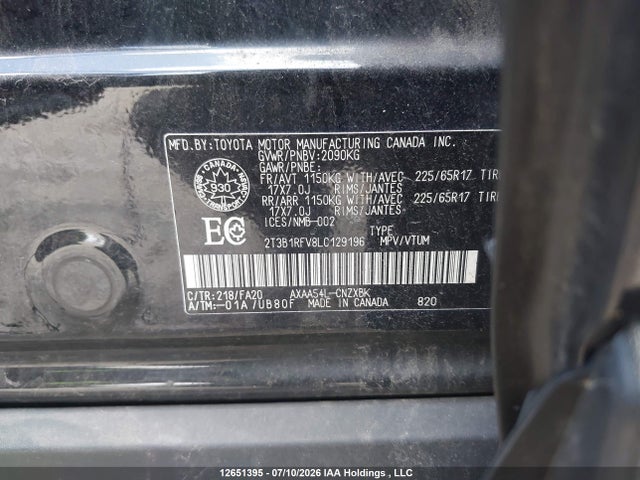 Aukcja sprzedaży 2020 Toyota Rav4 Le, vin: 2T3B1RFV8LC129196, numer aukcji: 12651395