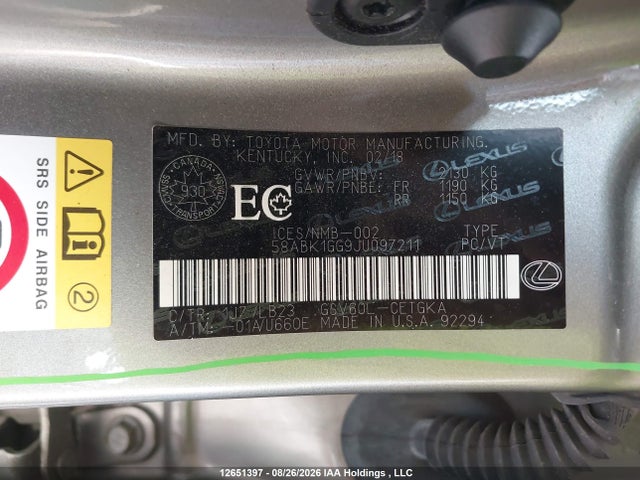 58ABK1GG9JU097211 Lexus Es 350 350