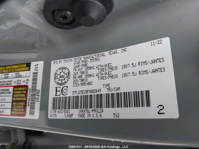 Aukcja sprzedaży 2023 Toyota Tundra Crewmax Limited, vin: 5TFJC5EC0PX002649, numer aukcji: 12651411