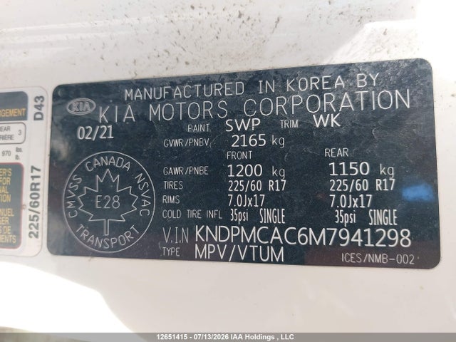 2021 Kia Sportage Lx/lx S მანქანა იყიდება აუქციონზე, vin: KNDPMCAC6M7941298, აუქციონის ნომერი: 12651415