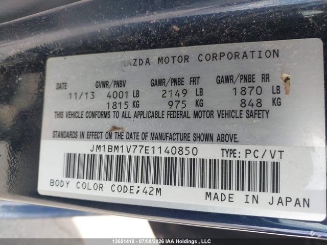 Продаж на аукціоні авто 2014 Mazda Mazda3 Gs-sky, vin: JM1BM1V77E1140850, номер лоту: 12651418