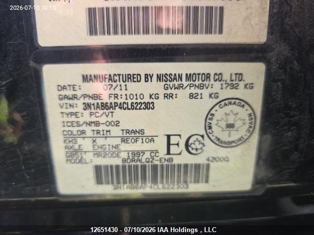 12651430 :رقم المزاد ، 3N1AB6AP4CL622303 vin ، 2012 Nissan Sentra مزاد بيع