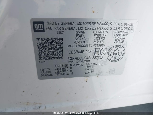 Продажа на аукционе авто 2025 Gmc Terrain Elevation Awd, vin: 3GKALUEG4SL223757, номер лота: 12651435
