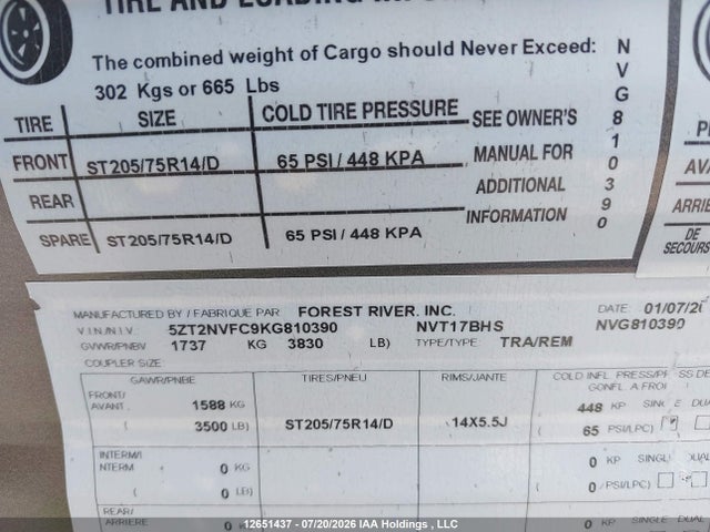 Forest River Other 2019 5ZT2NVFC9KG810390 Image 12