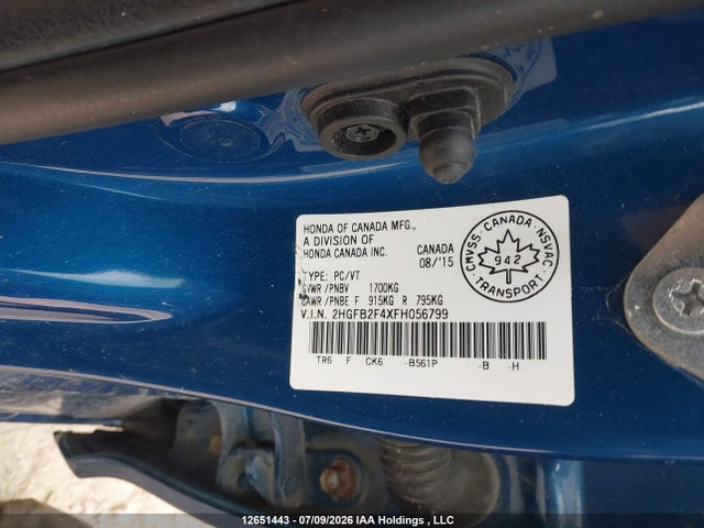Honda Civic Lx 2015 2HGFB2F4XFH056799 Image 15