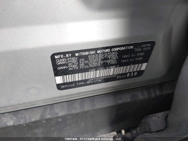 Продажа на аукционе авто 2024 Mitsubishi Outlander Phev Le/sel, vin: JA4T5VA96RZ620007, номер лота: 12651446