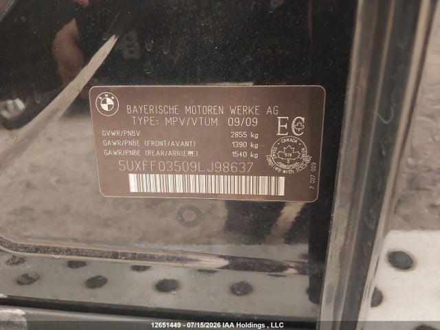 2009 Bmw X5 Xdrive35d მანქანა იყიდება აუქციონზე, vin: 5UXFF03509LJ98637, აუქციონის ნომერი: 12651449