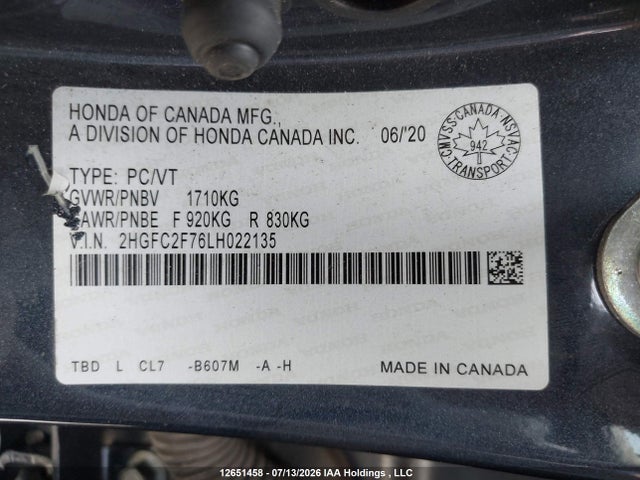 Honda CIVIC EX 2020 2HGFC2F76LH022135 Image 18