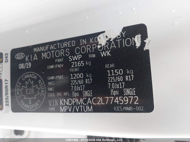 Aukcja sprzedaży 2020 Kia Sportage Lx/lx Anniversary/lx S, vin: KNDPMCAC2L7745972, numer aukcji: 12651466