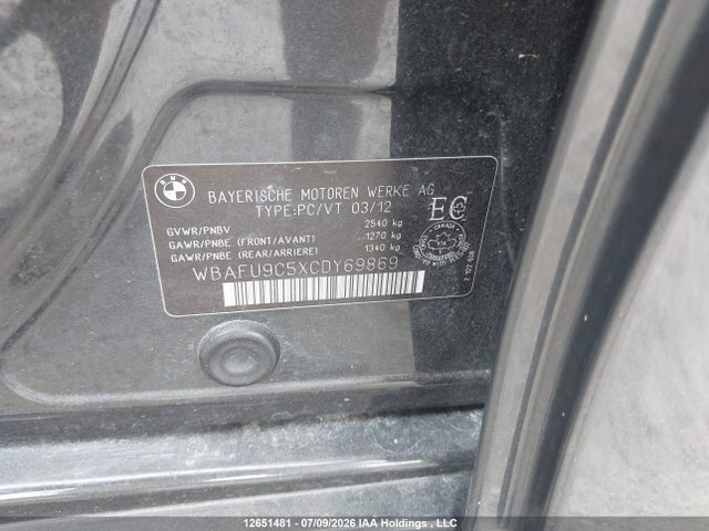 12651481 :رقم المزاد ، WBAFU9C5XCDY69869 vin ، 2012 Bmw 550i Xdrive مزاد بيع