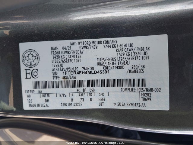 1FTER4FH4MLD45391 Ford Ranger Xl/xlt/lariat