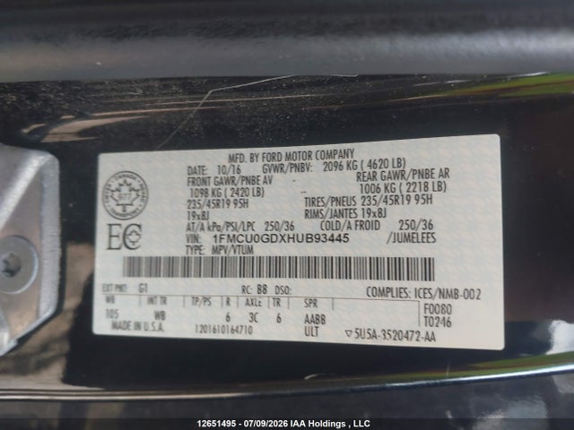 Ford ESCAPE SE 2017 1FMCU0GDXHUB93445 Image 9
